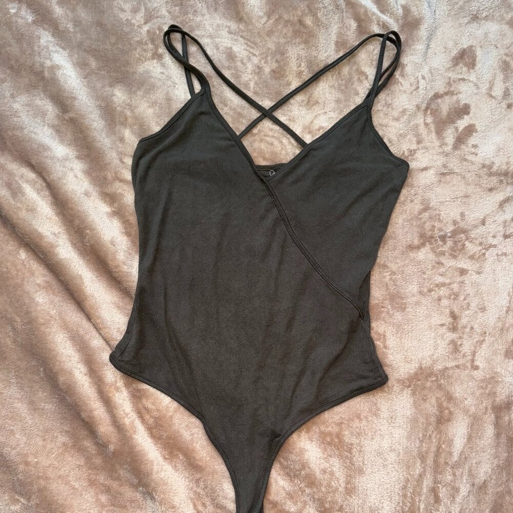 Deep Olive Green Crisscross Back Bodysuit